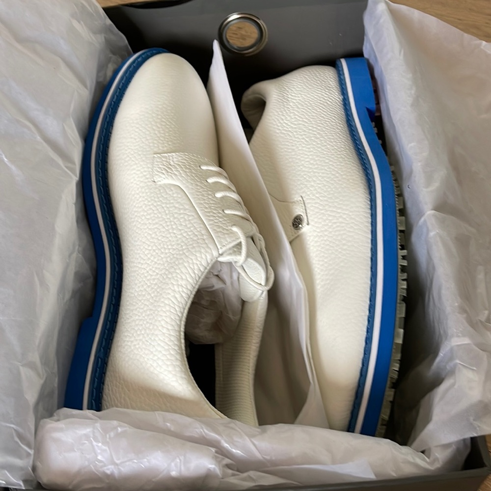 GFore Golf Shoes White w/ blue bottom.